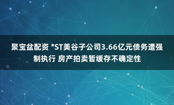 聚宝盆配资 *ST美谷子公司3.66亿元债务遭强制执行 房产拍卖暂缓存不确定性